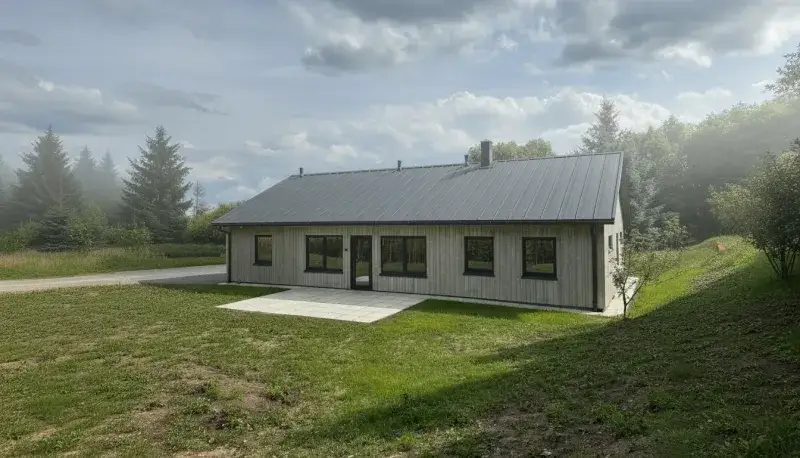 Tipveida projekti Gatava betona paneļu māja Latvijā - tipveida projekts ar koka fasādi